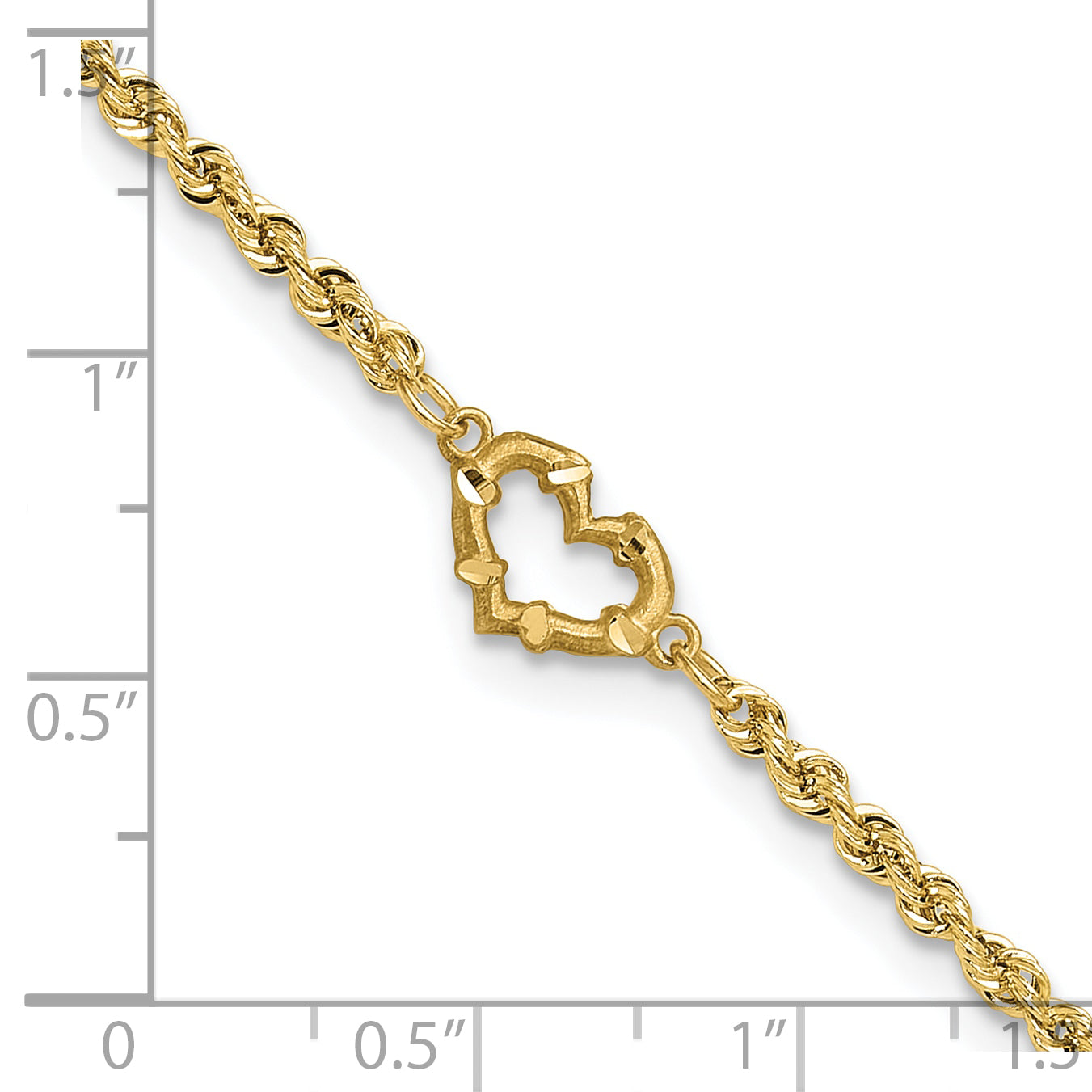 10k Diamond-cut Open Heart and Rope Chain 9 inch Anklet Secondary image