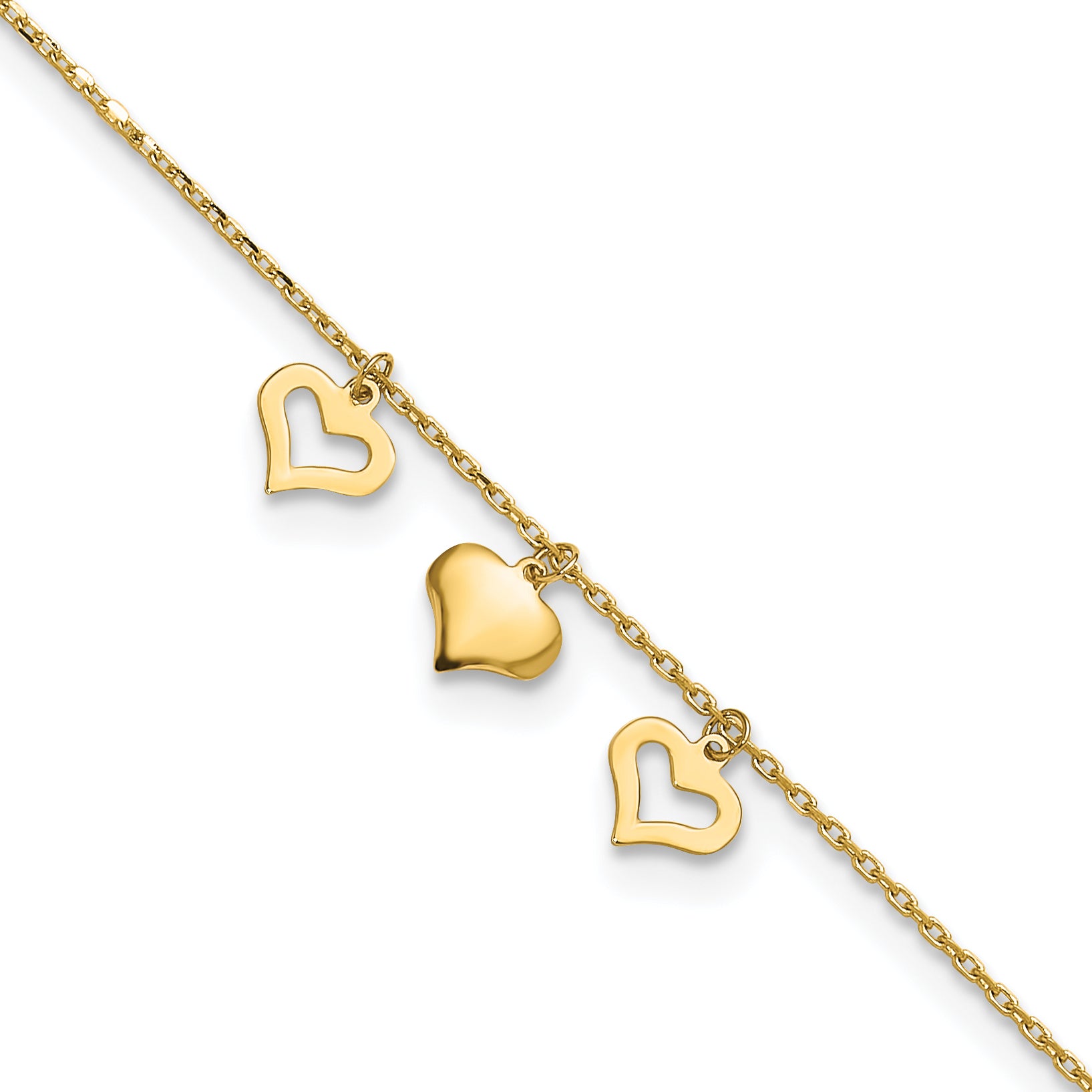 10k Polished Three Heart Dangles 9 inch Plus 1 inch Extender - Total 10 inch Anklet Main image