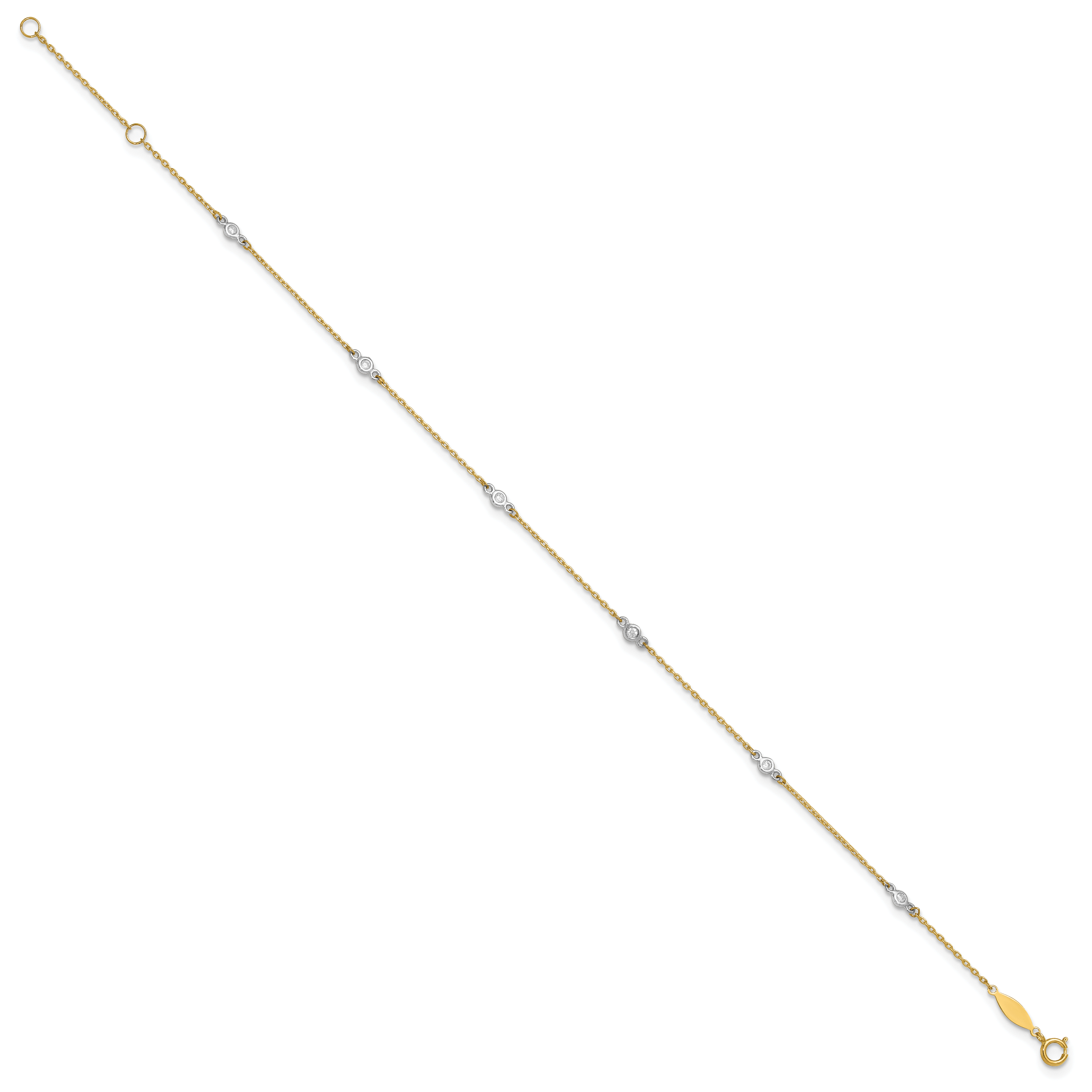 10k Two-tone Bezel-set 3.6mm CZ 6-Station 9 inch Plus 1 inch Extender - Total 10 inch Anklet Secondary image