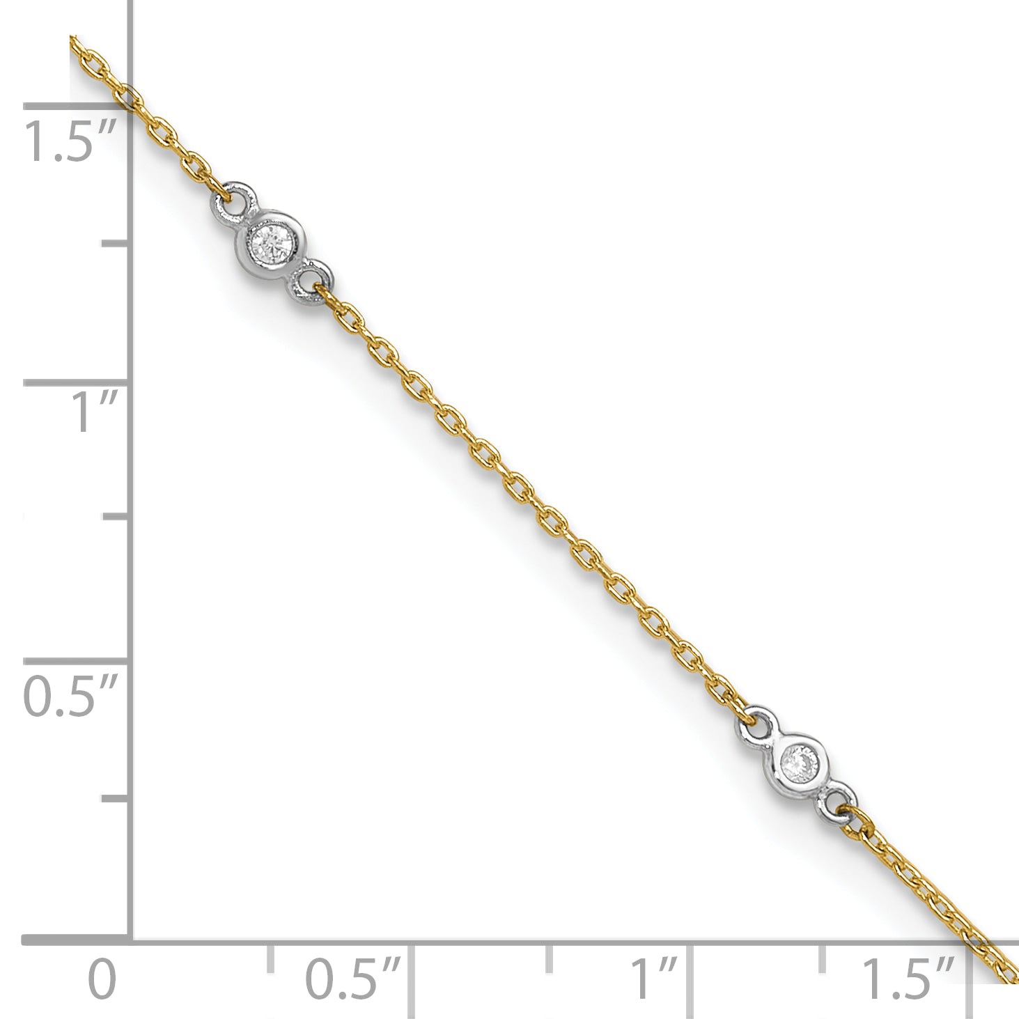 10k Two-tone Bezel-set 3.6mm CZ 6-Station 9 inch Plus 1 inch Extender - Total 10 inch Anklet