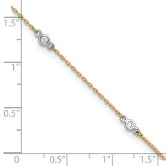 10k Two-tone Bezel-set 3.6mm CZ 6-Station 9 inch Plus 1 inch Extender - Total 10 inch Anklet