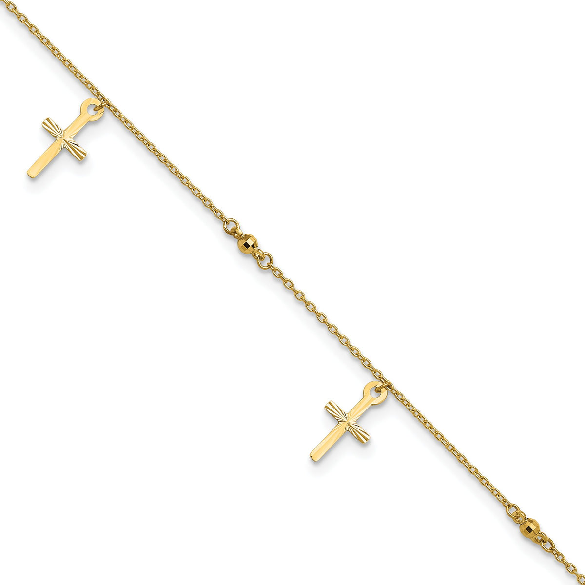 Cross Dangle and Beads Anklet in 10K Yellow Gold, 9 Inch - Sophia Jewelers Main image