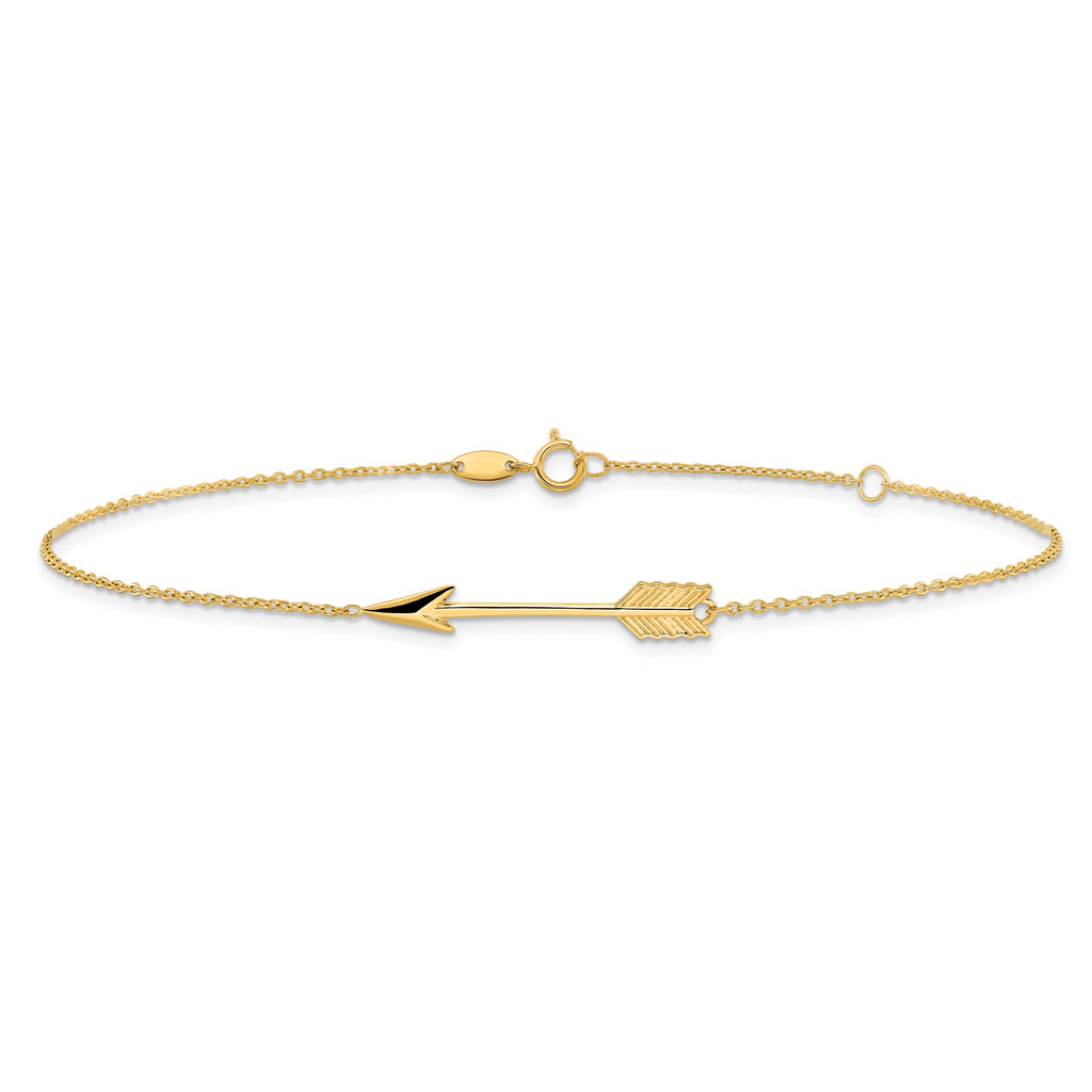 10k Polished Arrow 9 inch Plus 1 inch Extender - Total 10 inch Anklet