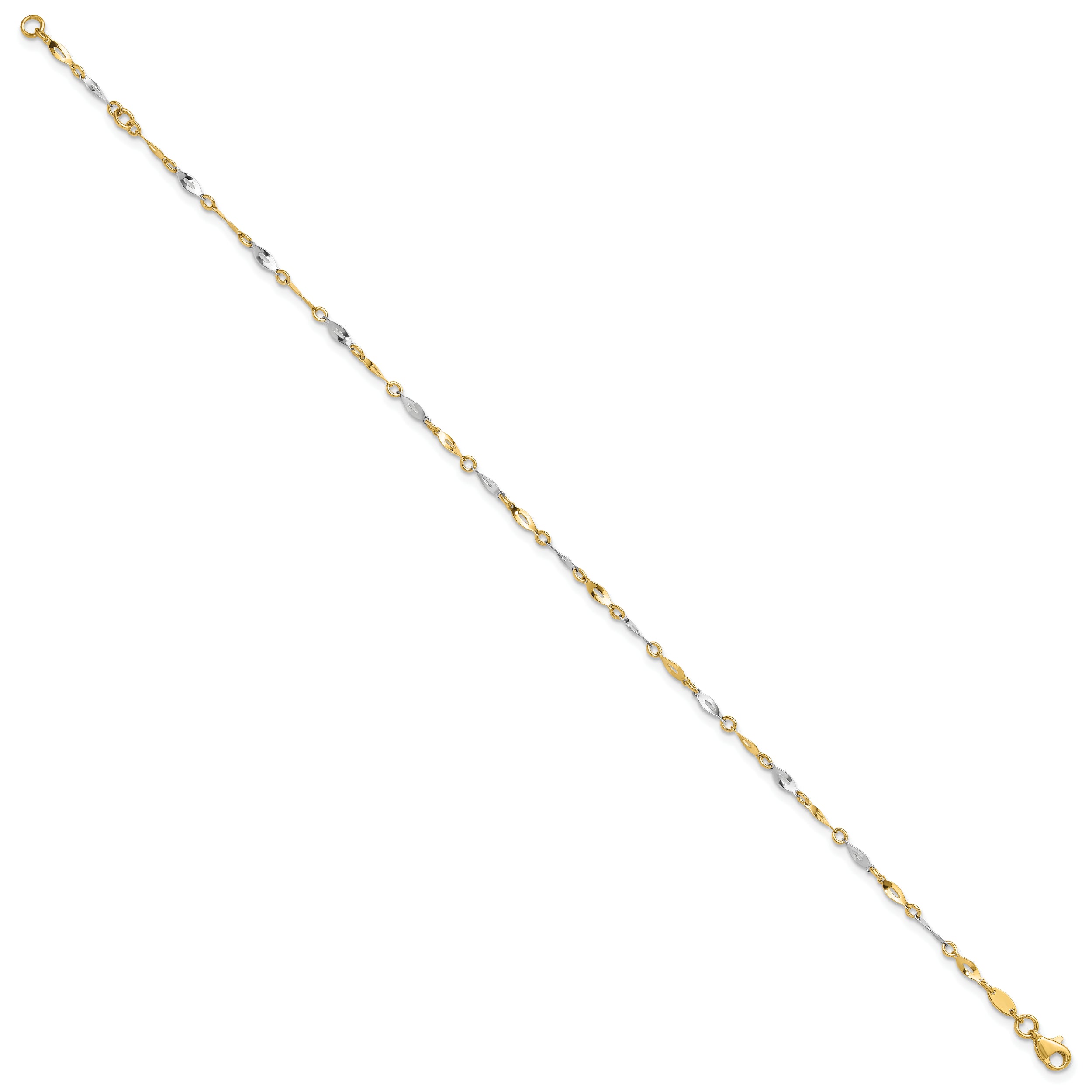 10k Two-Tone Polished Fancy Link 9 inch Plus 1 inch Extender - Total  10 inch Anklet