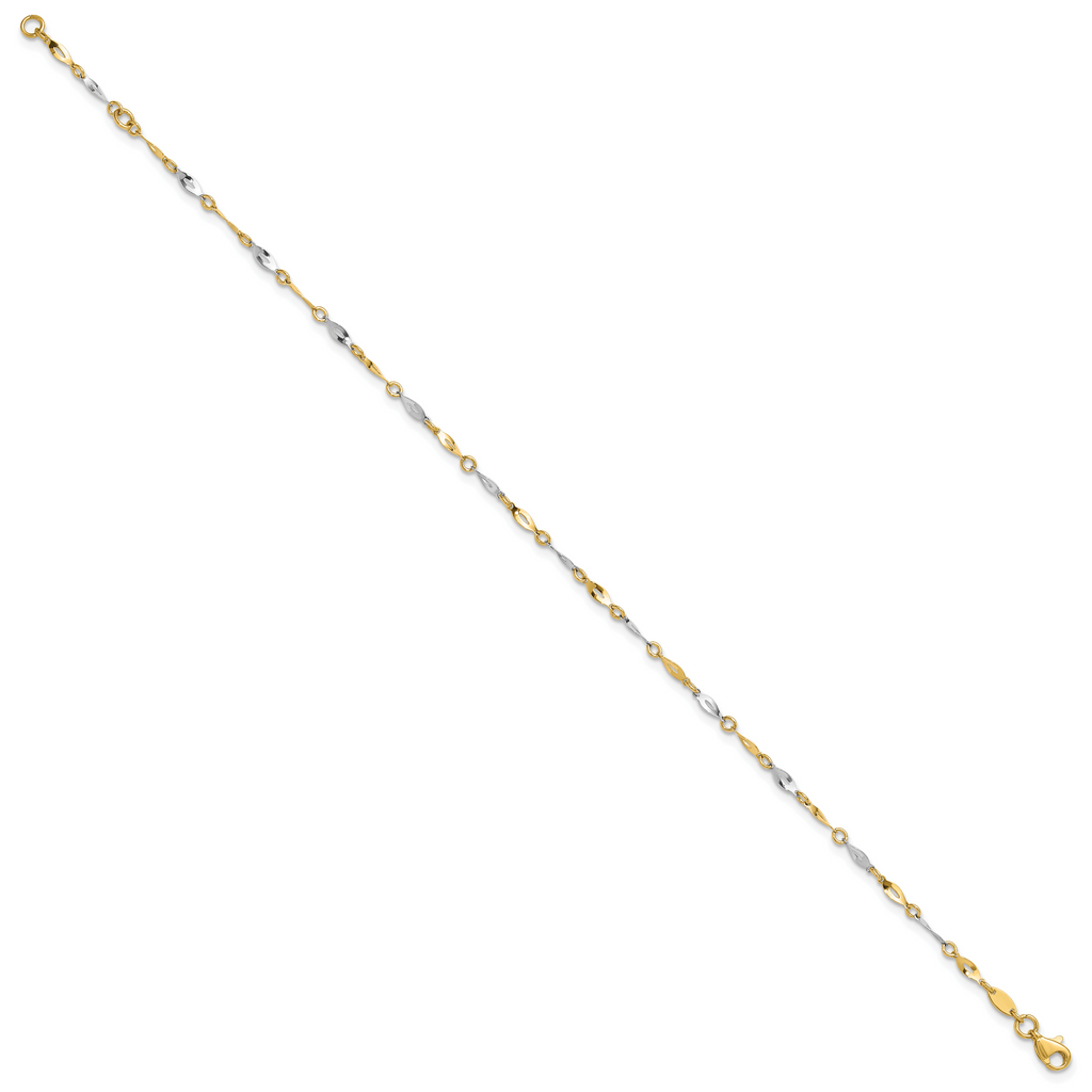 10k Two-Tone Polished Fancy Link 9 inch Plus 1 inch Extender - Total  10 inch Anklet
