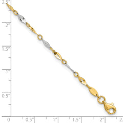 10k Two-Tone Polished Fancy Link 9 inch Plus 1 inch Extender - Total  10 inch Anklet