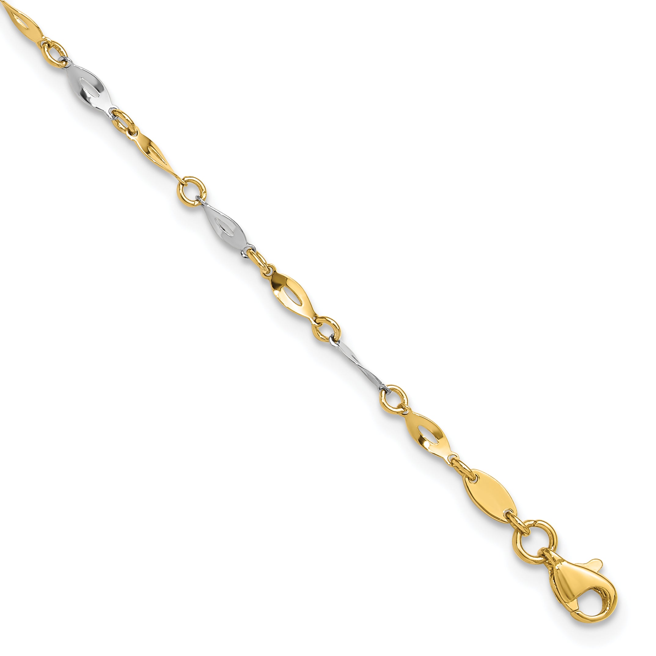 10k Two-Tone Polished Fancy Link 9 inch Plus 1 inch Extender - Total  10 inch Anklet Main image