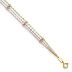 10k Tri-color 3-Strand Diamond-cut Beaded 9 inch Plus 1 inch Extender - Total 10 inch Anklet