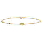 10K Two-Tone Infinity and Diamond-cut Beads 10 inch Plus 1 inch Extender - Total 11 inch Anklet