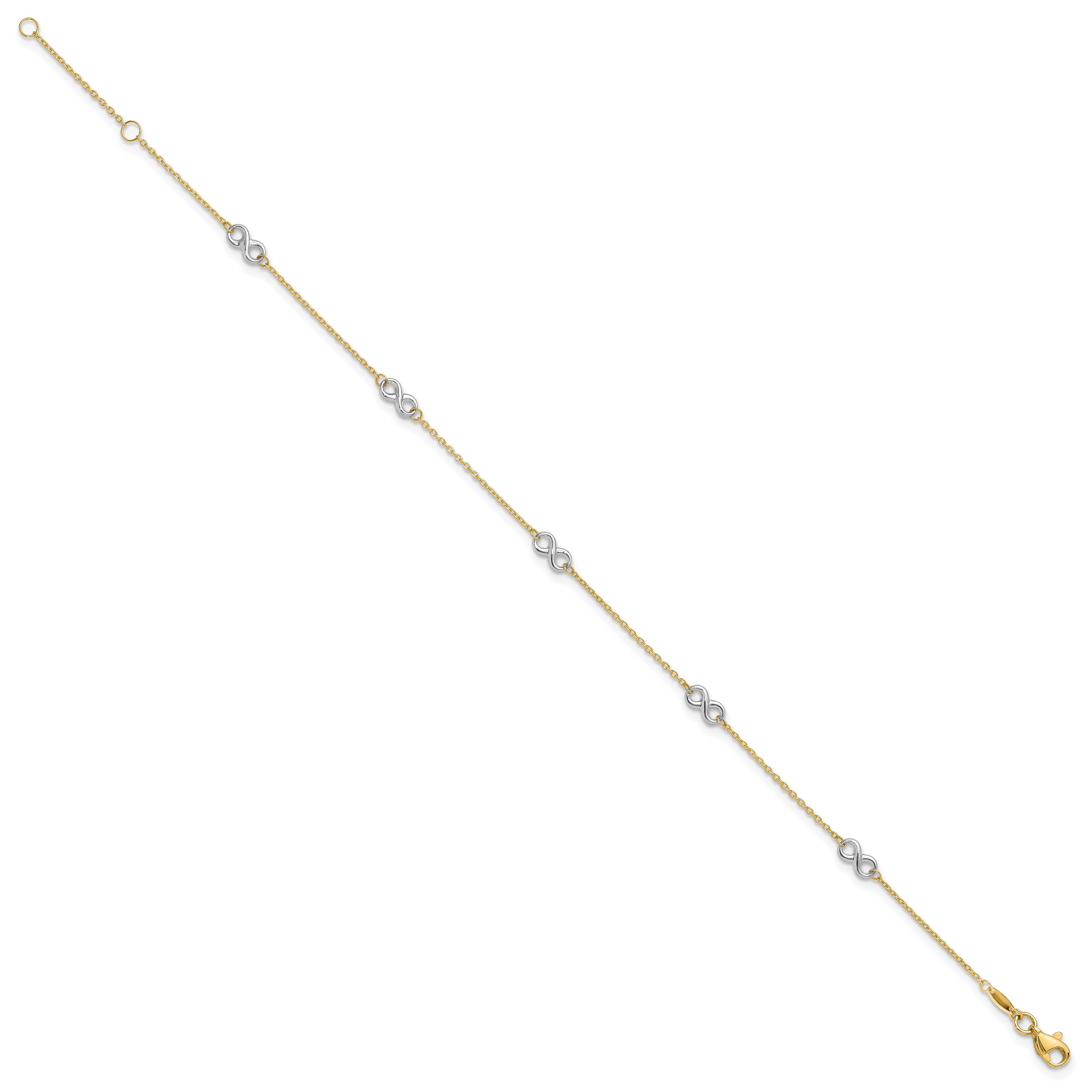 10K Two-tone Polished Infinity 5-Station 9 inch Plus 1 inch Extender - Total 10 inch Anklet Secondary image