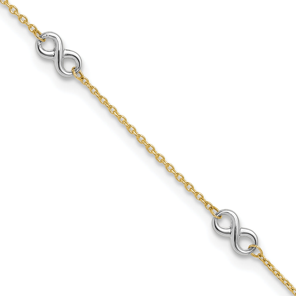 10K Two-tone Polished Infinity 5-Station 9 inch Plus 1 inch Extender - Total 10 inch Anklet