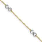 10K Two-tone Polished Infinity 5-Station 9 inch Plus 1 inch Extender - Total 10 inch Anklet