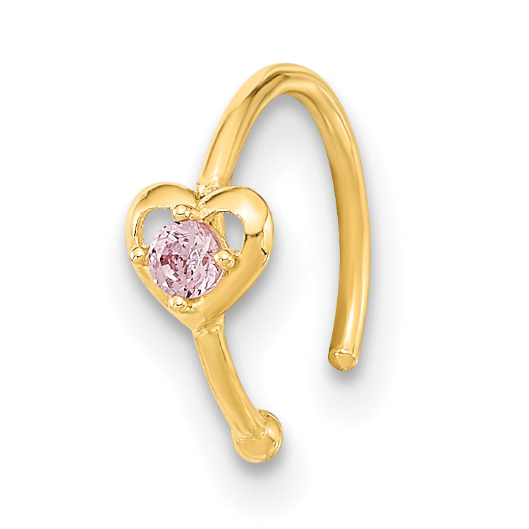 10K 20 Gauge Hoop with Heart CZ Nose Ring Body Jewelry Main image