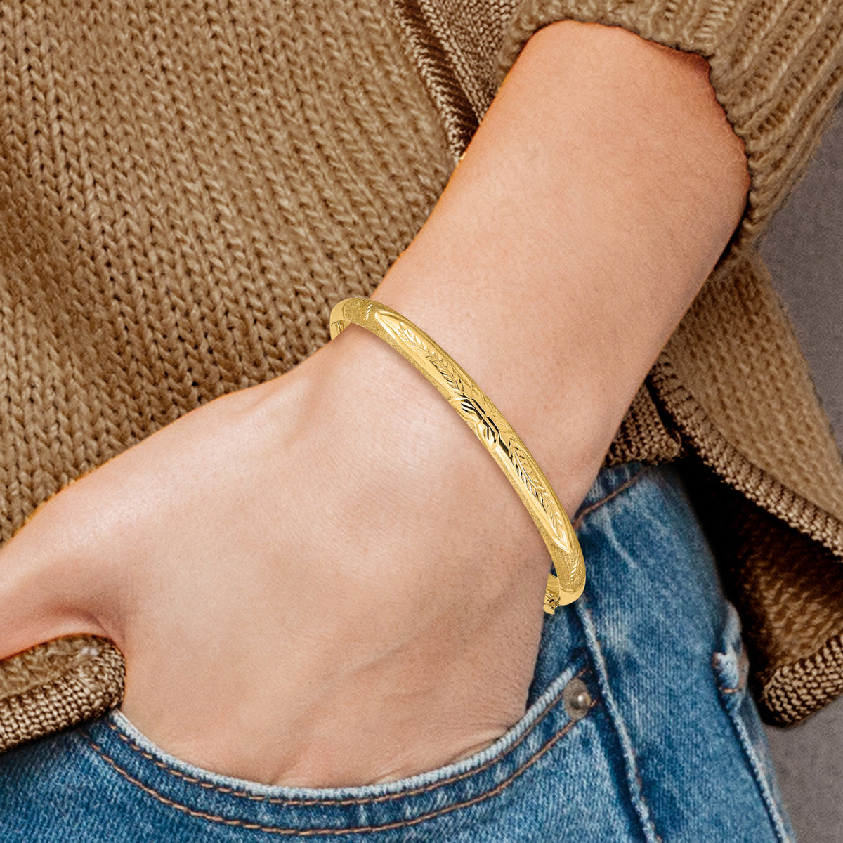 10k 5mm Florentine Hinged Baby Bangle Bracelet