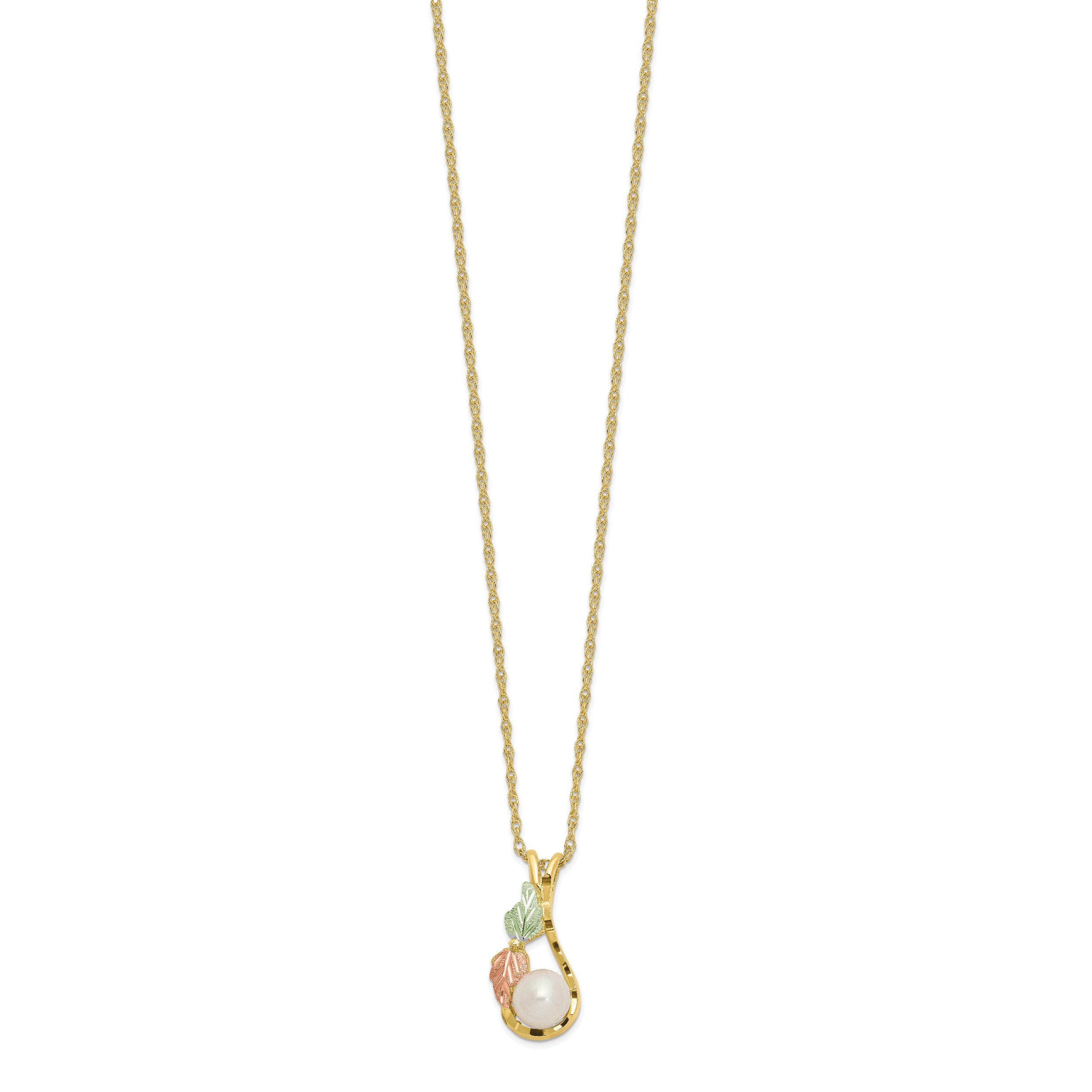 10K Tri-color w/12K Accents FWC Pearl Black Hills Gold Necklace