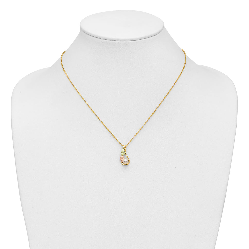 10K Tri-color w/12K Accents FWC Pearl Black Hills Gold Necklace