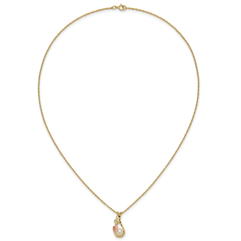 10K Tri-color w/12K Accents FWC Pearl Black Hills Gold Necklace