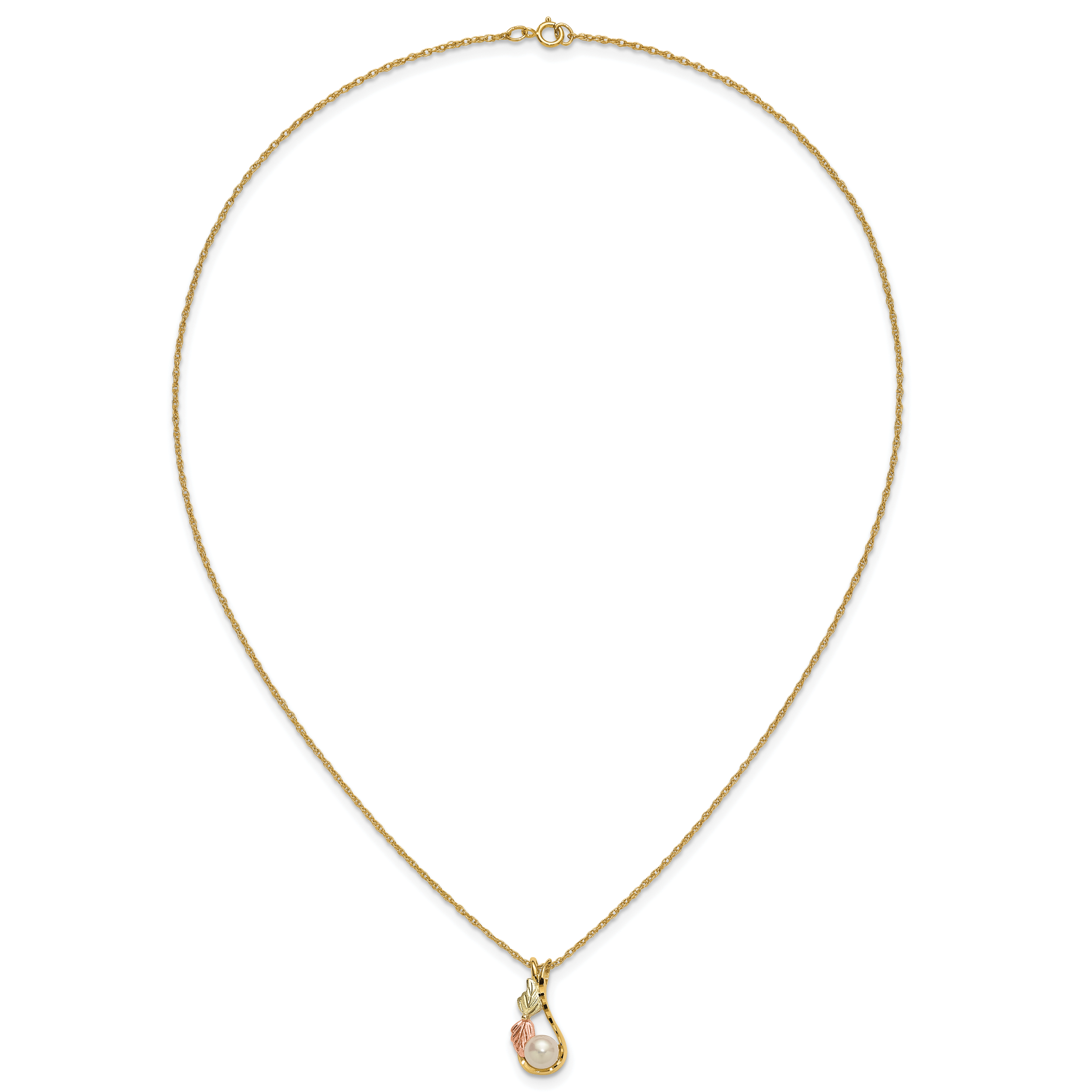 10K Tri-color w/12K Accents FWC Pearl Black Hills Gold Necklace