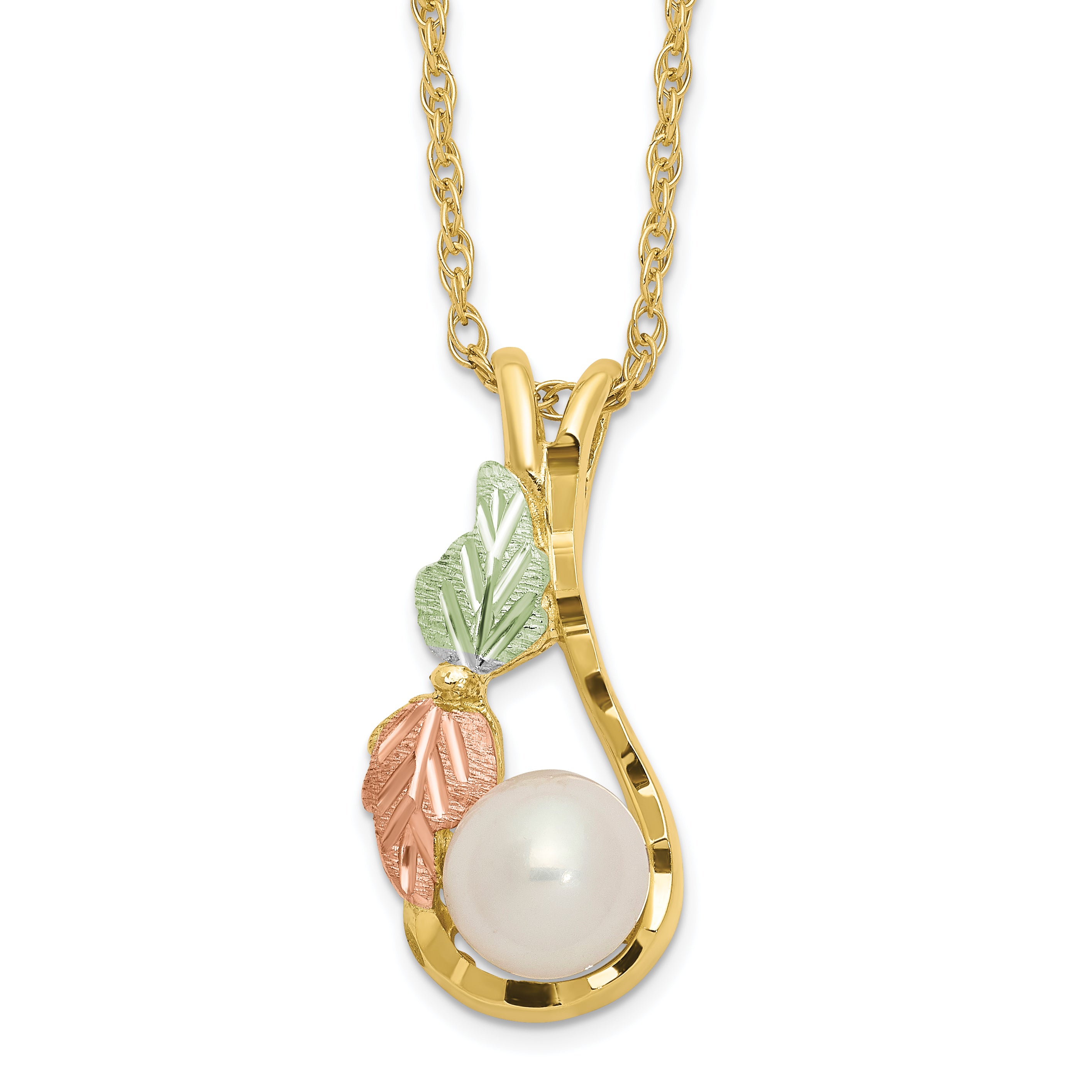 10K Tri-color w/12K Accents FWC Pearl Black Hills Gold Necklace Main image