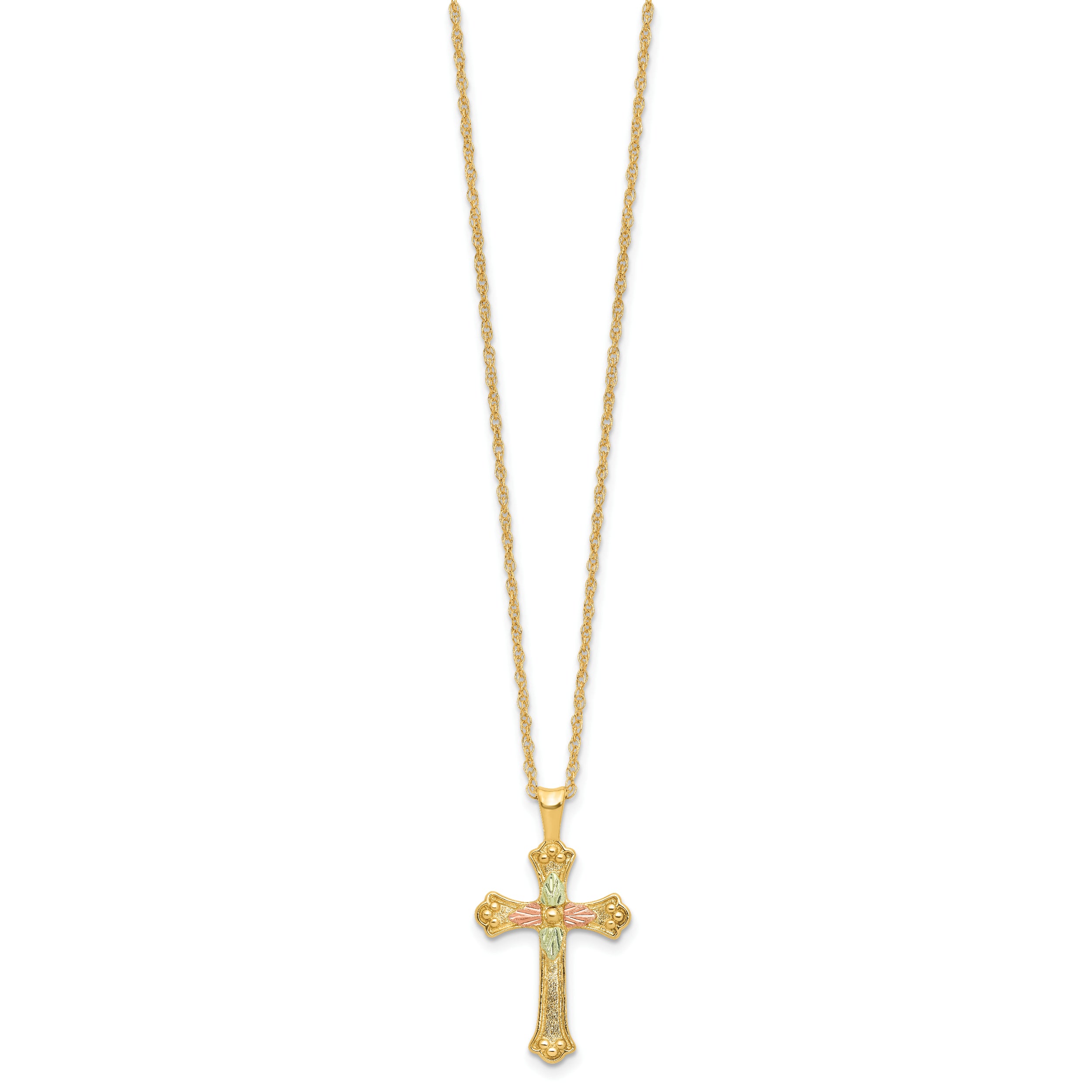 10k w/12K Accents Black Hills Gold Cross 18IN Necklace