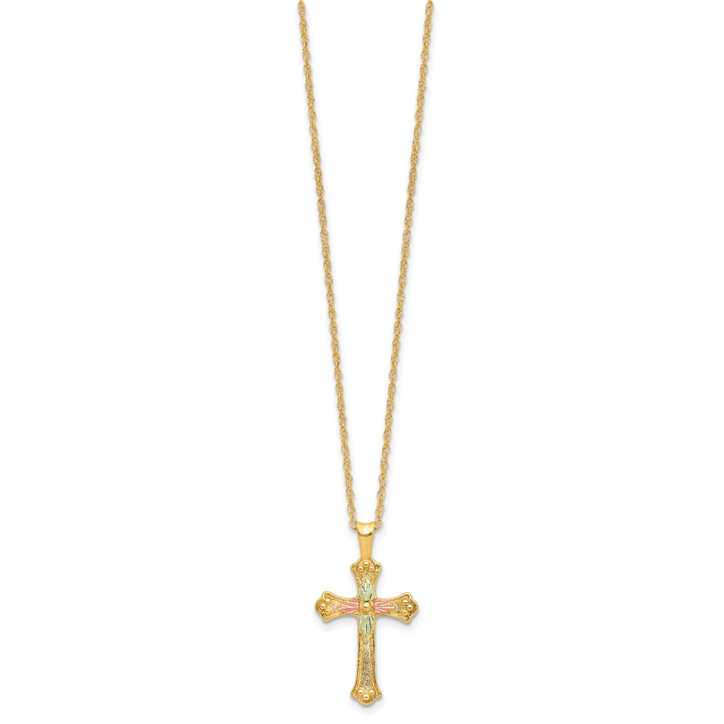 10k w/12K Accents Black Hills Gold Cross 18IN Necklace