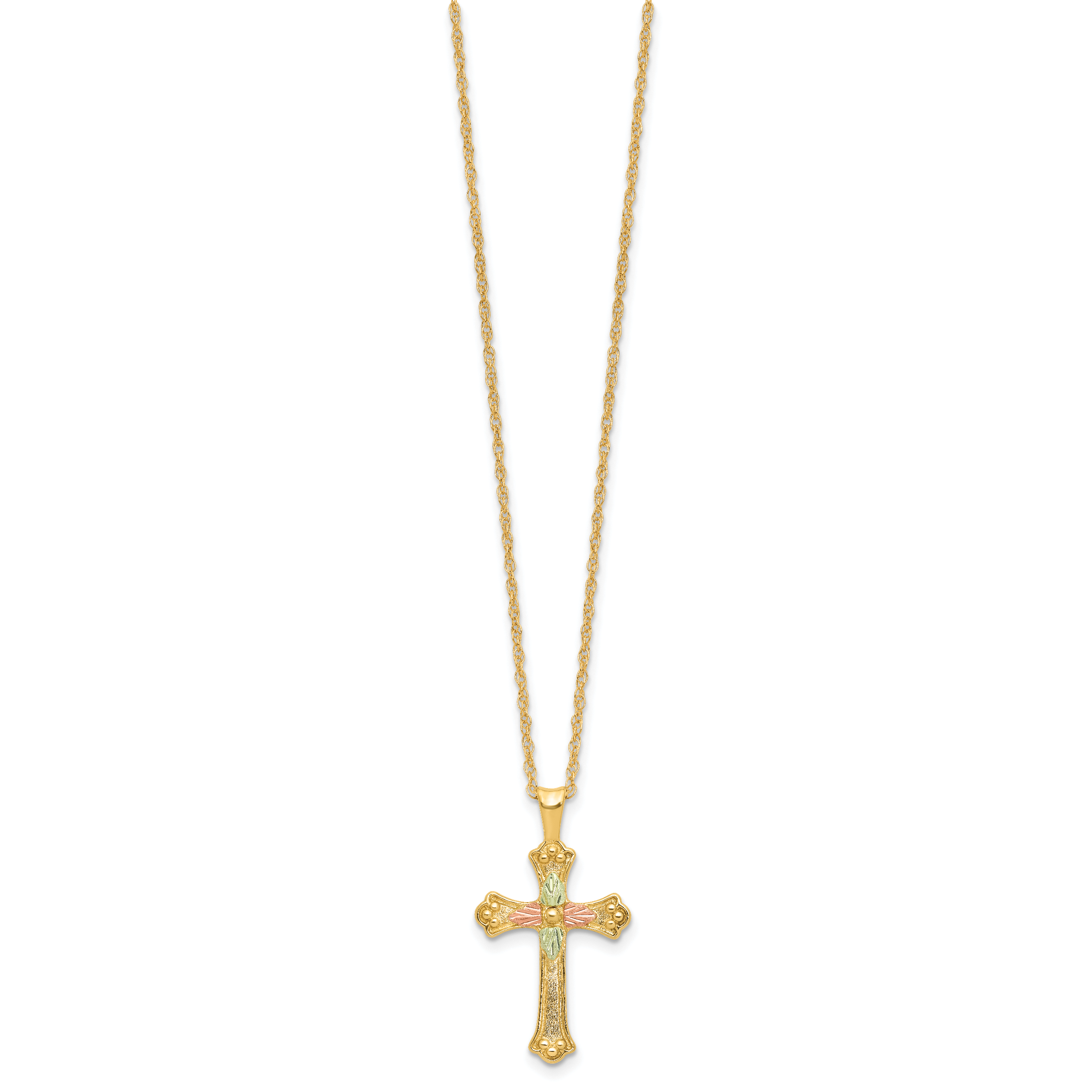 10k w/12K Accents Black Hills Gold Cross 18IN Necklace