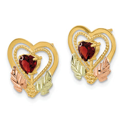 10k w/12K Accents Black Hills Gold Garnet Heart Post Earrings
