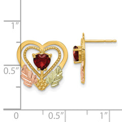 10k w/12K Accents Black Hills Gold Garnet Heart Post Earrings