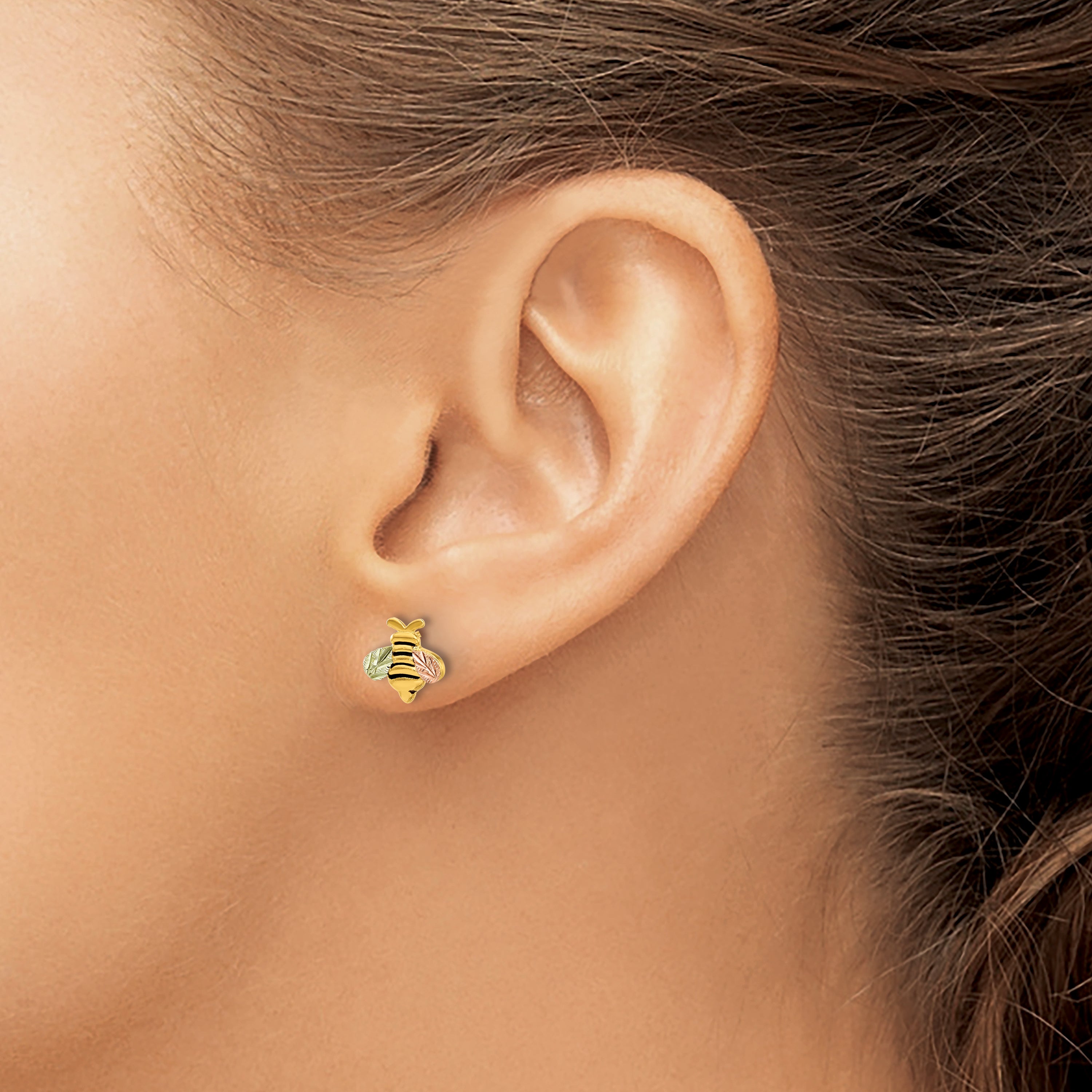 10k w/12K Accents Black Hills Gold Antiqued Bee Post Earrings