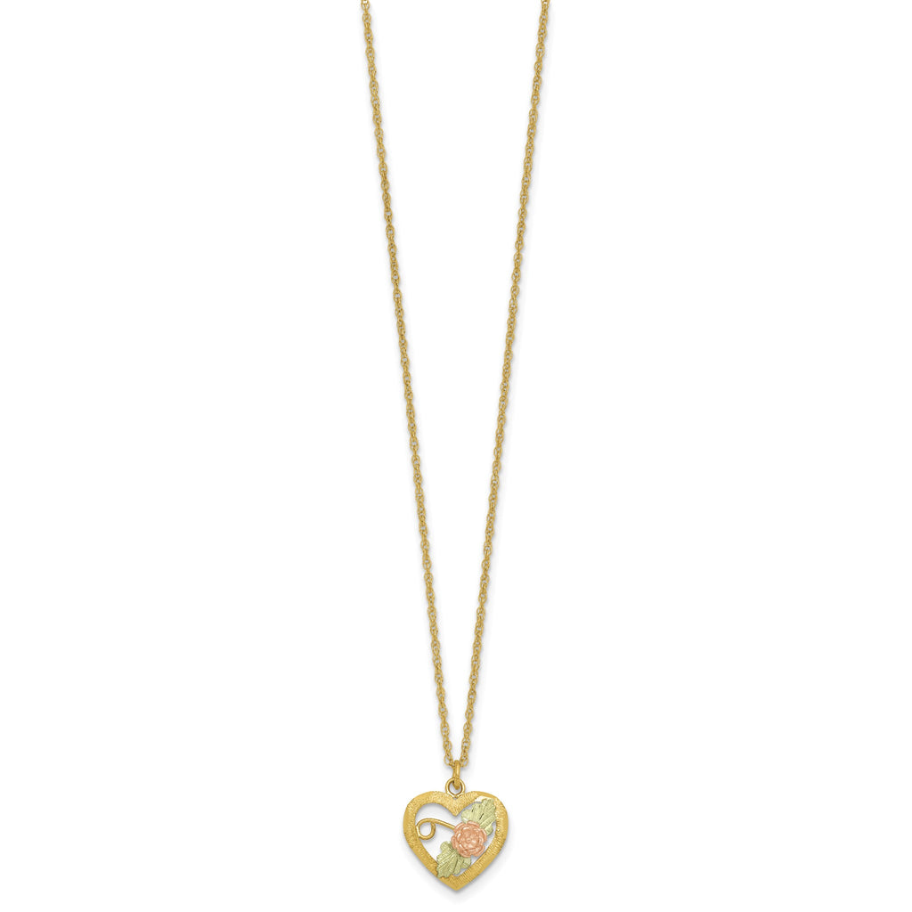 Black Hills Flower Heart Necklace in 10K Tri-Color Gold, Diamond-Cut - Sophia Jewelers