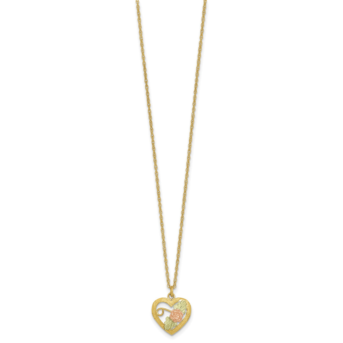 Black Hills Flower Heart Necklace in 10K Tri-Color Gold, Diamond-Cut - Sophia Jewelers
