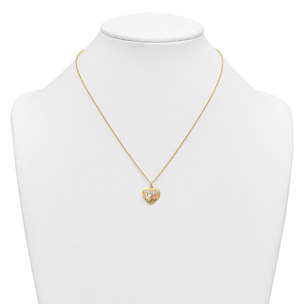 Black Hills Flower Heart Necklace in 10K Tri-Color Gold, Diamond-Cut - Sophia Jewelers