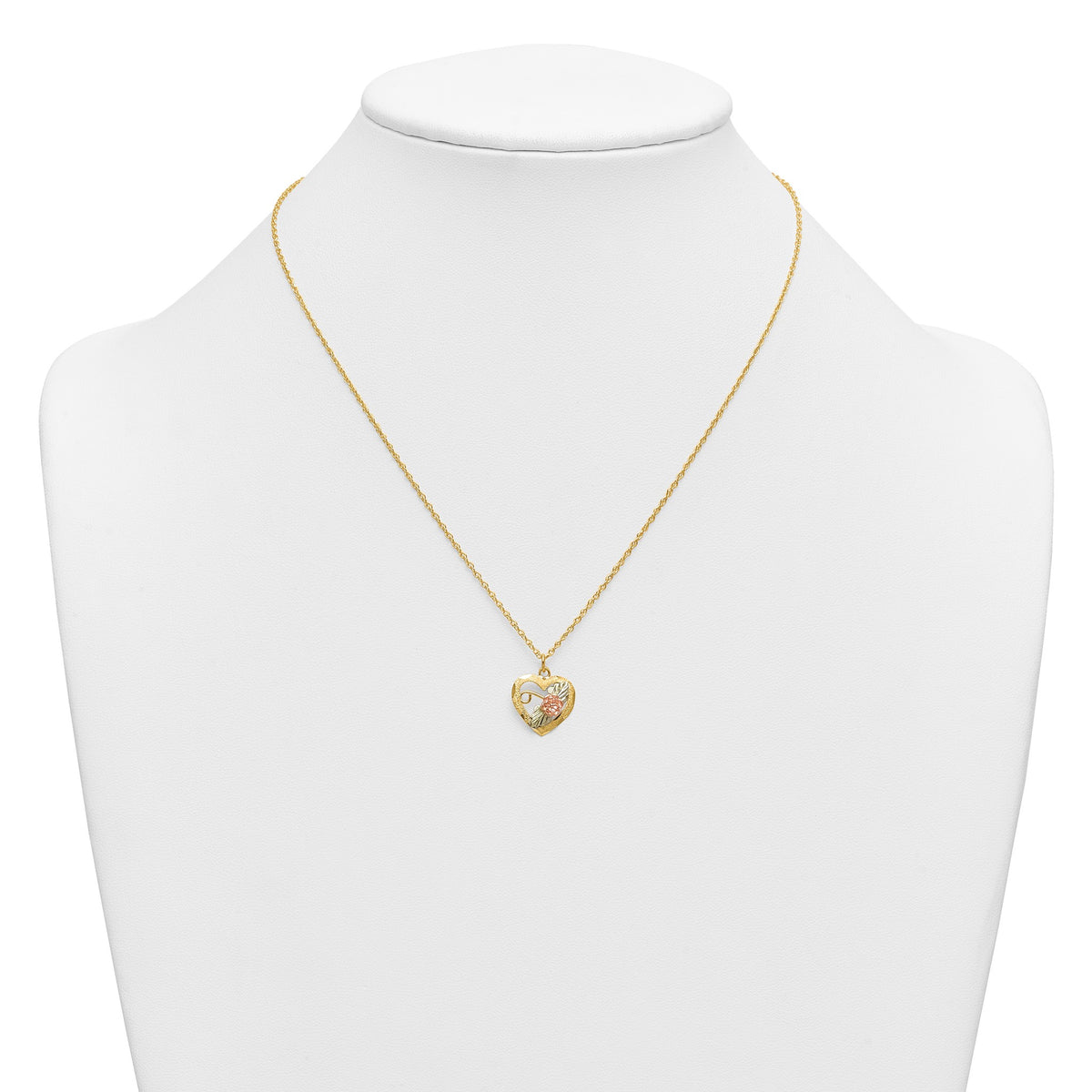 Black Hills Flower Heart Necklace in 10K Tri-Color Gold, Diamond-Cut - Sophia Jewelers
