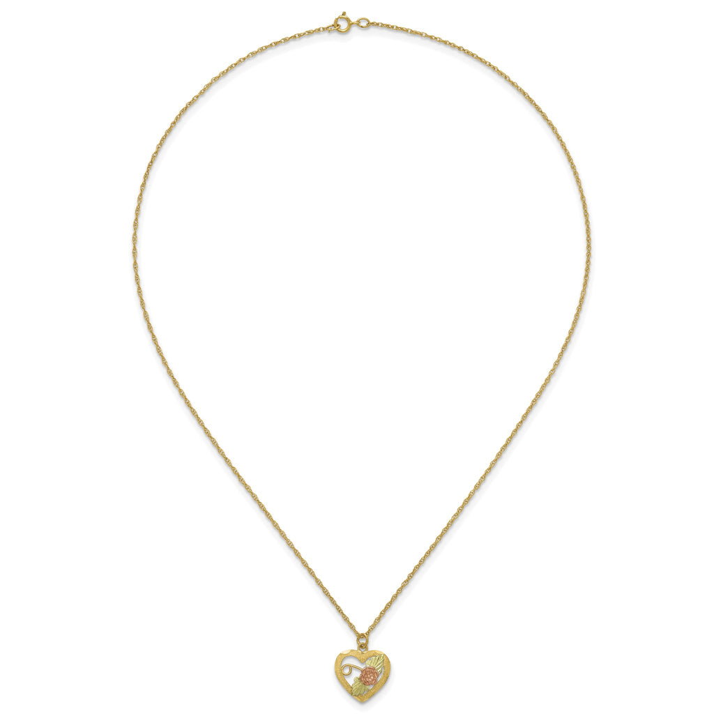 Black Hills Flower Heart Necklace in 10K Tri-Color Gold, Diamond-Cut - Sophia Jewelers