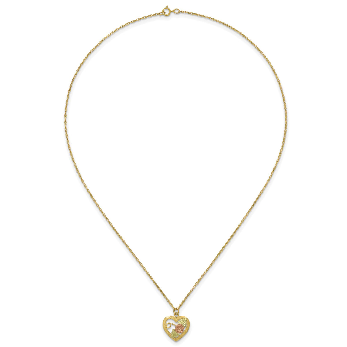 Black Hills Flower Heart Necklace in 10K Tri-Color Gold, Diamond-Cut - Sophia Jewelers