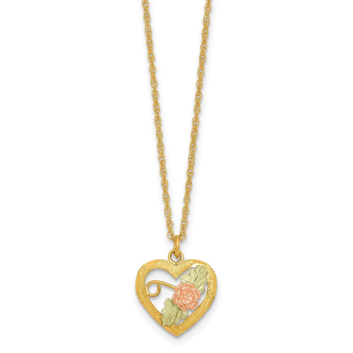 Black Hills Flower Heart Necklace in 10K Tri-Color Gold, Diamond-Cut - Sophia Jewelers Main image