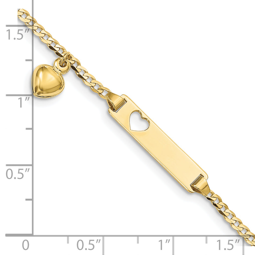 10k Flat Curb Link ID Bracelet With  dangling heart