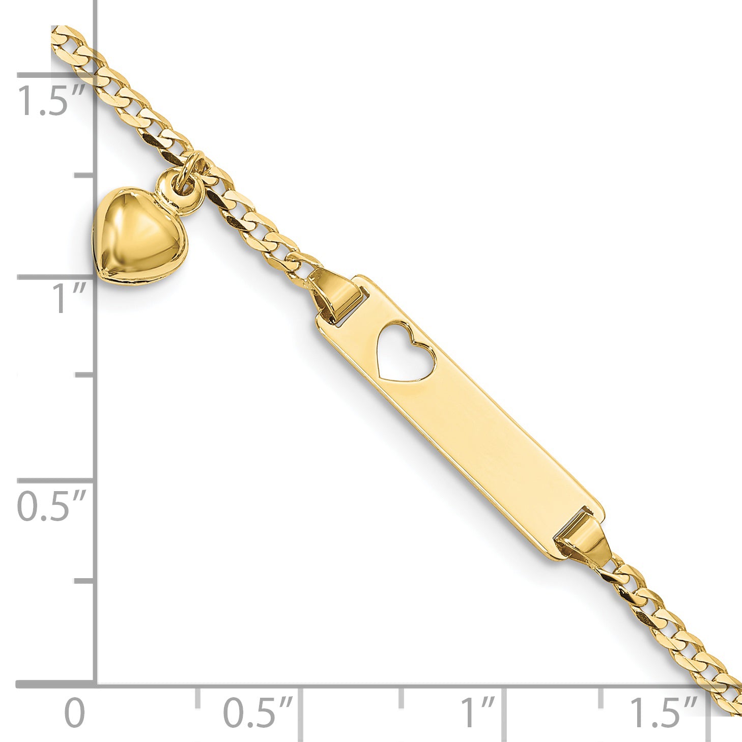 10k Flat Curb Link ID Bracelet With  dangling heart