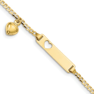 10k Flat Curb Link ID Bracelet With  dangling heart