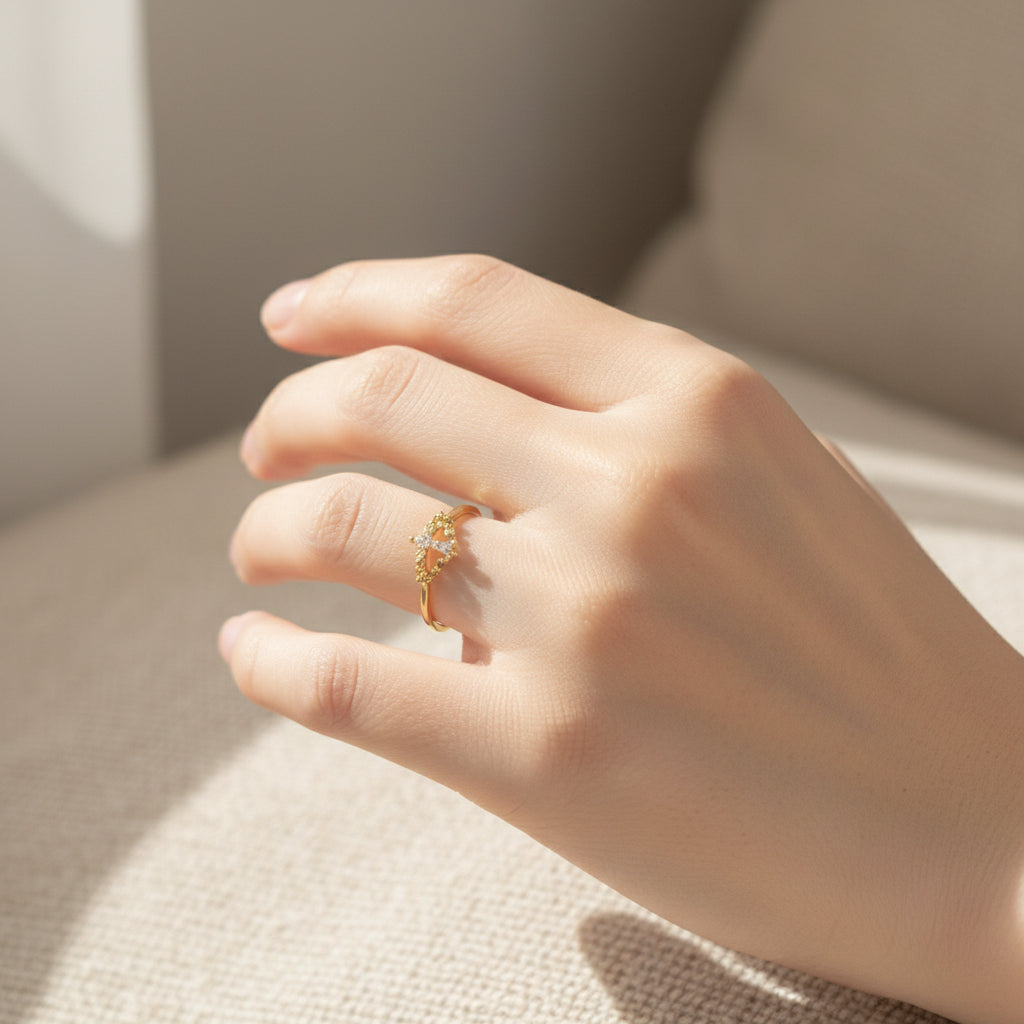 10K Yellow Gold Cubic Zirconia Cross Ring, 1 mm Band Width, 9 mm Top Length, Polished Finish