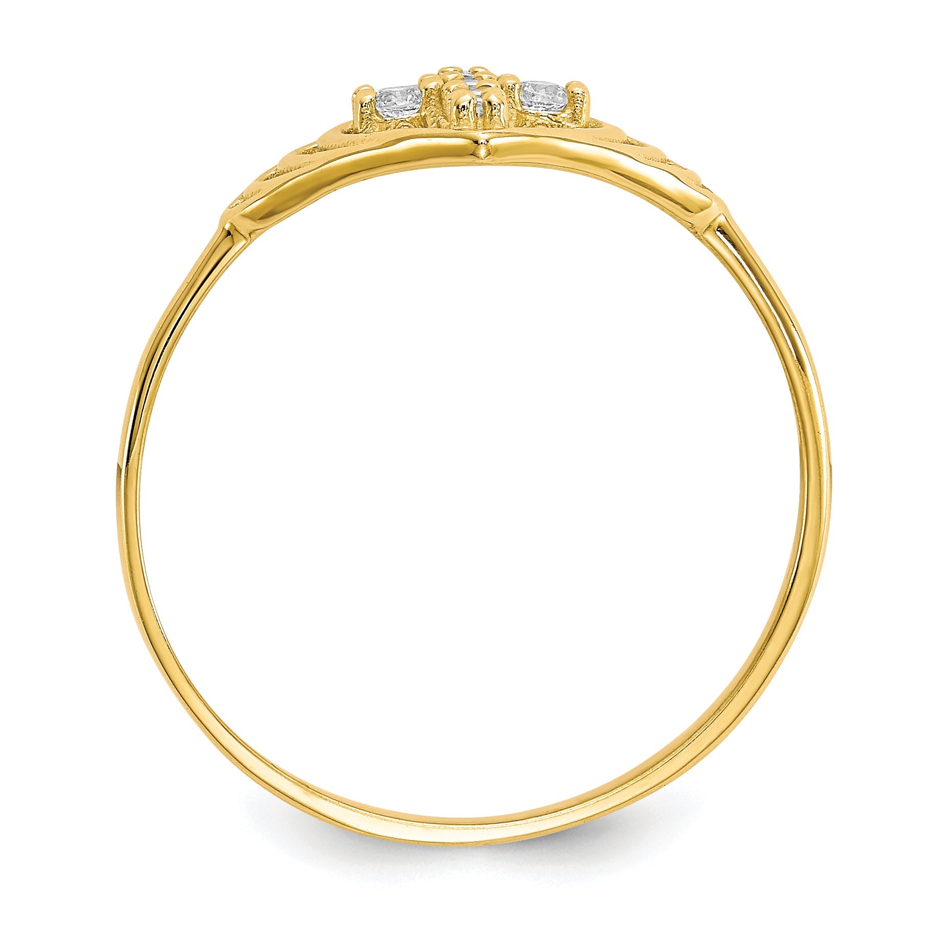 10K Yellow Gold Cubic Zirconia Cross Ring, 1 mm Band Width, 9 mm Top Length, Polished Finish