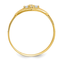 10K Yellow Gold Cubic Zirconia Cross Ring, 1 mm Band Width, 9 mm Top Length, Polished Finish