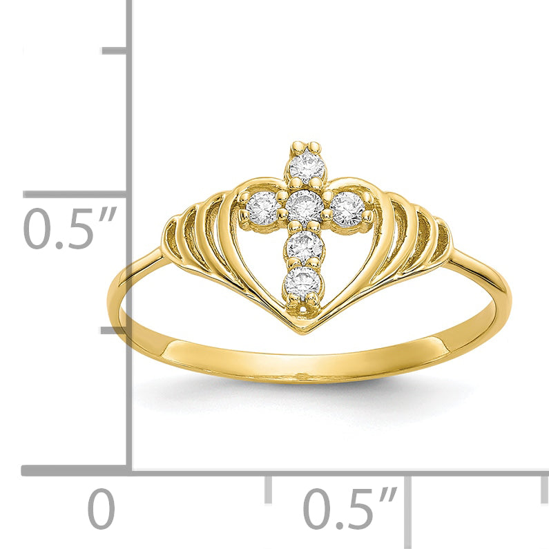 10K Yellow Gold Cubic Zirconia Cross Ring, 1 mm Band Width, 9 mm Top Length, Polished Finish