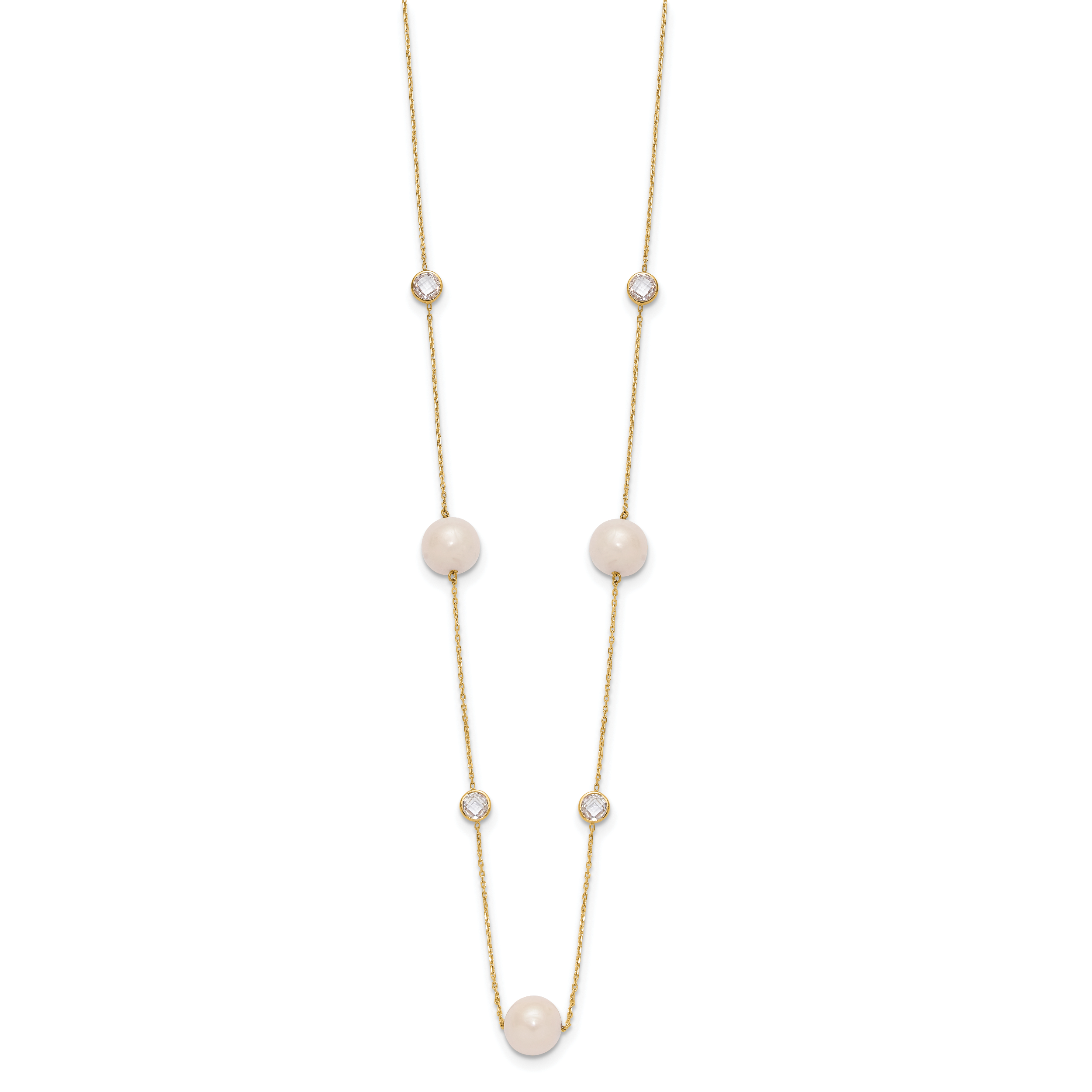 10K Polished CZ and 7-8mm FWC Pearl 7 Station Necklace Secondary image