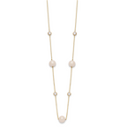 10K Polished CZ and 7-8mm FWC Pearl 7 Station Necklace