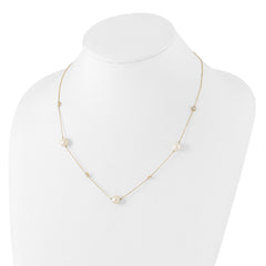 10K Polished CZ and 7-8mm FWC Pearl 7 Station Necklace