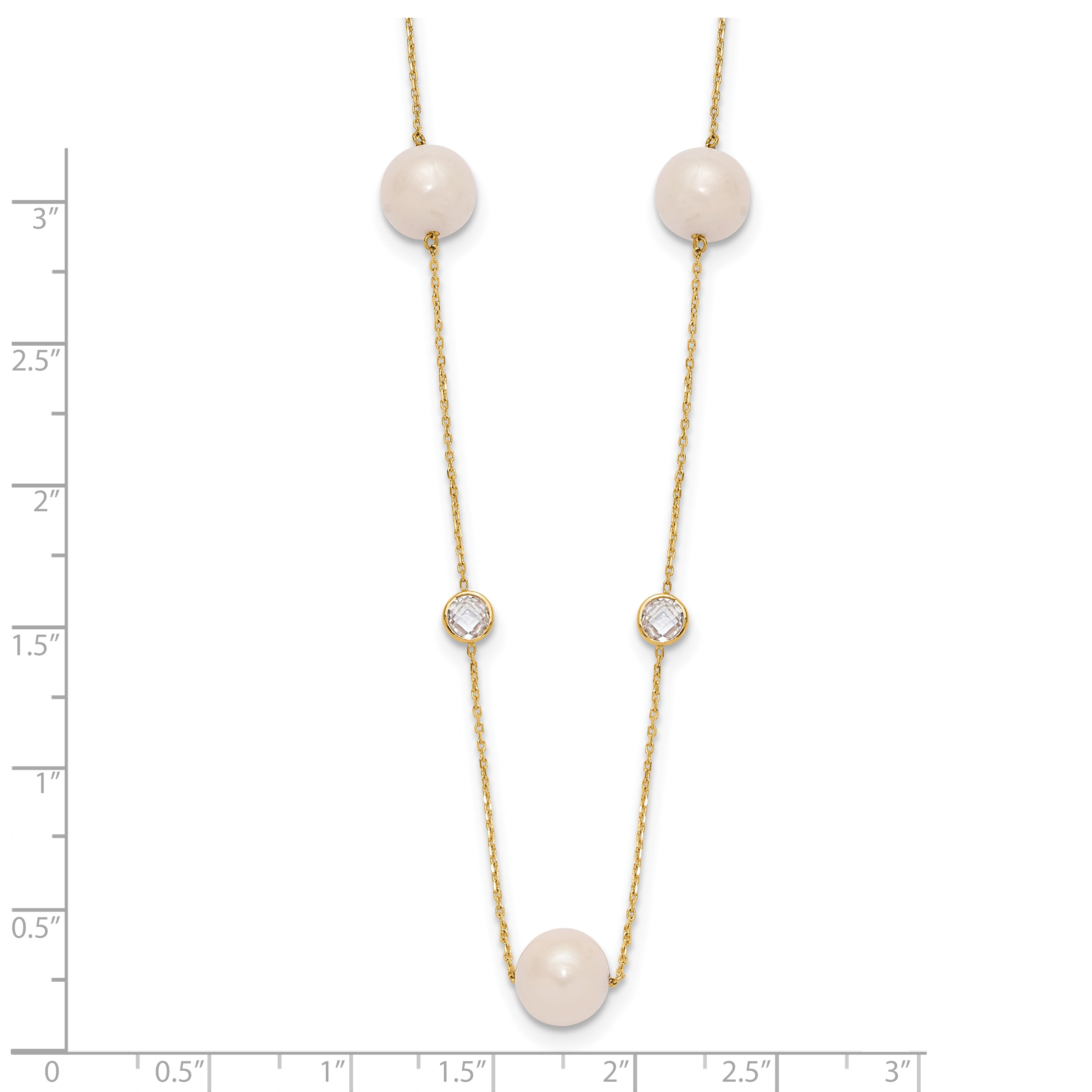 10K Polished CZ and 7-8mm FWC Pearl 7 Station Necklace