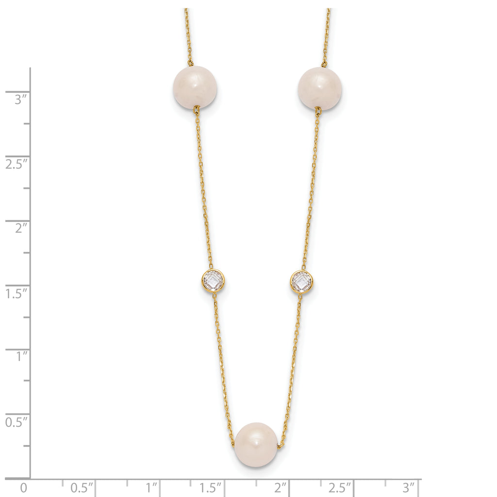 10K Polished CZ and 7-8mm FWC Pearl 7 Station Necklace