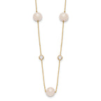 10K Polished CZ and 7-8mm FWC Pearl 7 Station Necklace