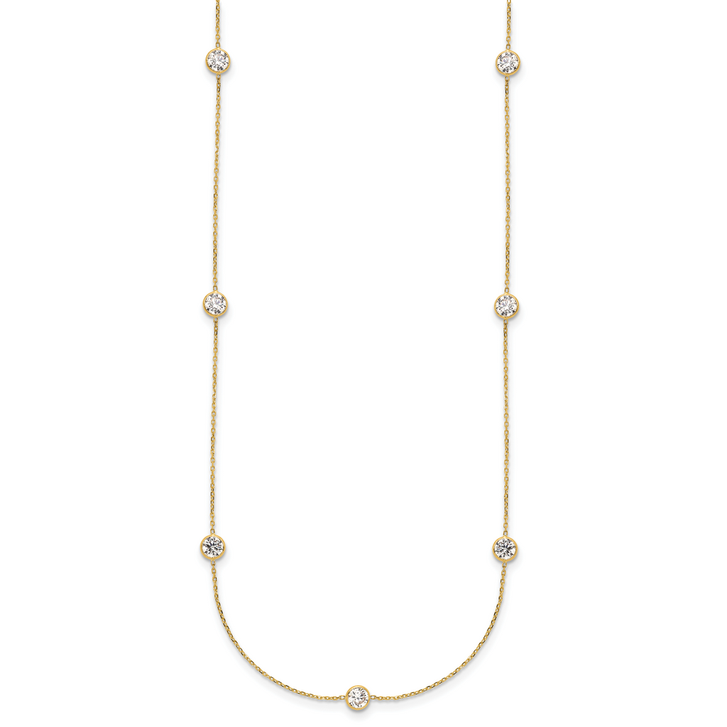10K Polished CZ 7 Station Necklace
